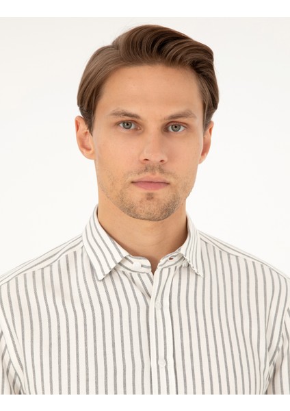 Erkek Lacivert Slim Fit Çizgili Uzun Kollu Gömlek 50292261-VR033 fiyatları