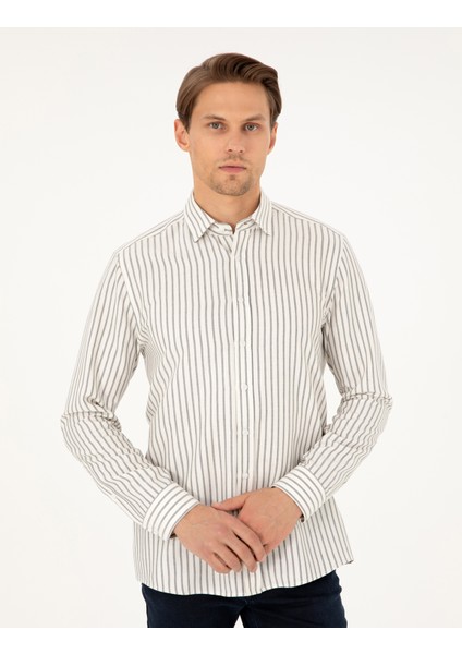 Erkek Lacivert Slim Fit Çizgili Uzun Kollu Gömlek 50292261-VR033 modelleri