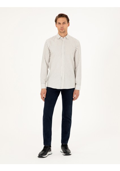 Erkek Lacivert Slim Fit Çizgili Uzun Kollu Gömlek 50292261-VR033 fırsatları