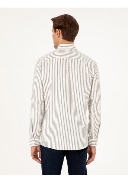 Erkek Lacivert Slim Fit Çizgili Uzun Kollu Gömlek 50292261-VR033 indirimleri