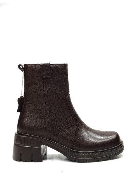 Kadın Hakiki Deri Fermuarlı Topuklu Kauçuk Taban Bot