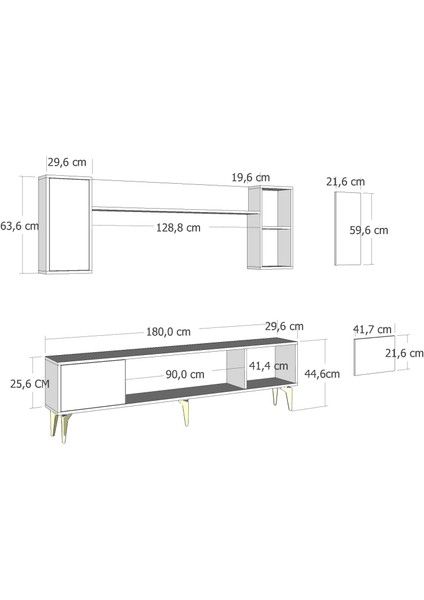 Demonte Decor Fly 180 cm Şömineli (B) Tv Ünitesi Takımı Antrasit-Beyaz