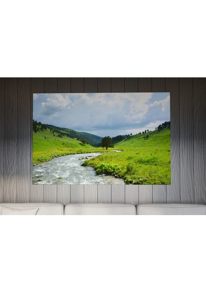 Tablo - Duvar Tablosu - Yayla ve Dere Manzaralı Tablo - Ev Dekorasyon - 60 x 40 cm