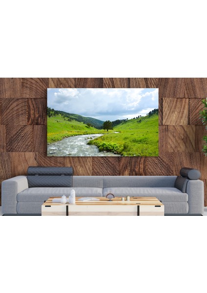 Tablo - Duvar Tablosu - Yayla ve Dere Manzaralı Tablo - Ev Dekorasyon - 60 x 40 cm