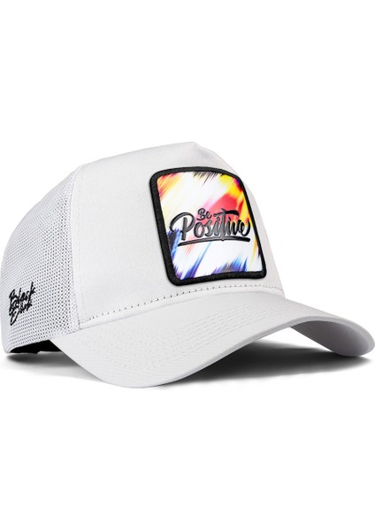 V1 Trucker Positive - 1 Kod Logolu Unisex Beyaz Şapka