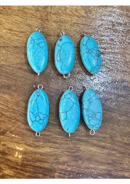 6 Adet Kancalı Firuze Turkuaz Doğal Taş Takı Aparatı 3 x 1 cm