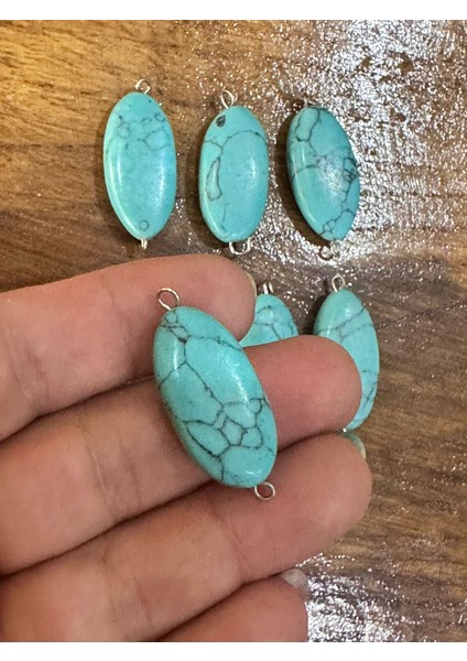 6 Adet Kancalı Firuze Turkuaz Doğal Taş Takı Aparatı 3 x 1 cm