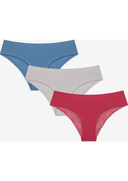 Wild Flower Dantel Detaylı Pamuklu 3lü Çok Renkli Hipster Külot