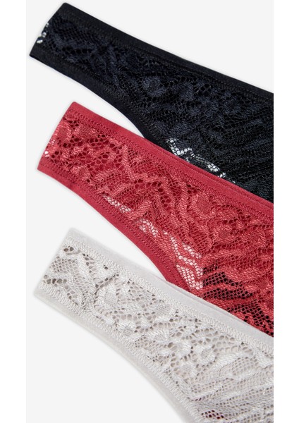 Wild Flower Lacy Detailed 3lü Çok Renkli Tanga Külot