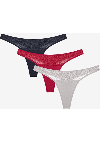 Wild Flower Lacy Detailed 3lü Çok Renkli Tanga Külot fiyatları