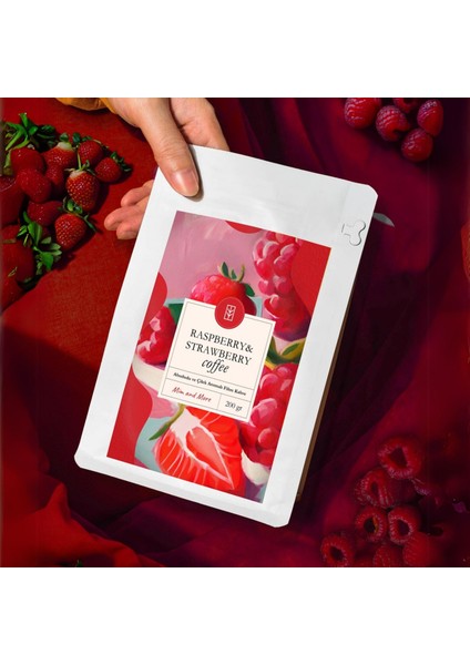 Mim And More Raspberry & Strawberry Coffee Ahududu ve Çilek Aromalı Kahve Filtre Kahve 200 gr