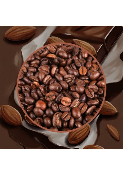 Almond & Chocolate Coffee - Badem ve Çikolata Aromalı Kahve Çekirdek Kahve, 200 Gr