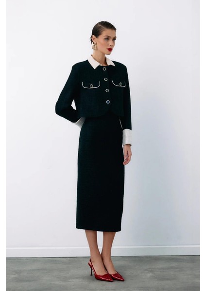 1549-6525 Siyah Kadın Kontrast Kısa Tüvit Ceket fırsatları