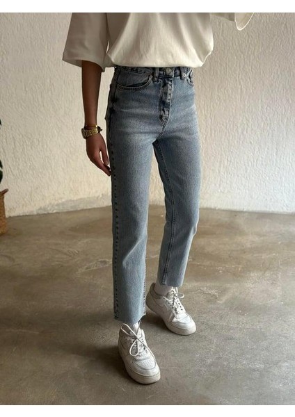 Kadın Yıkamalı Boyfit Jean Pantolon