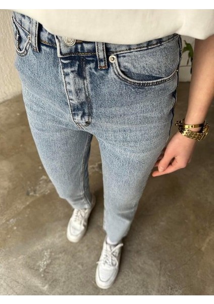 Kadın Yıkamalı Boyfit Jean Pantolon