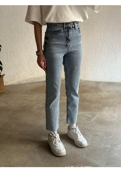 Kadın Yıkamalı Boyfit Jean Pantolon