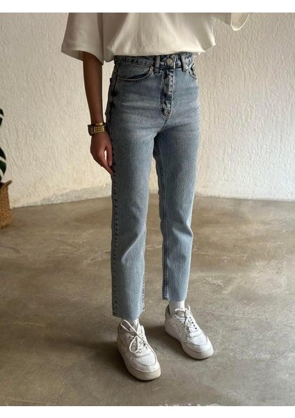 Kadın Yıkamalı Boyfit Jean Pantolon