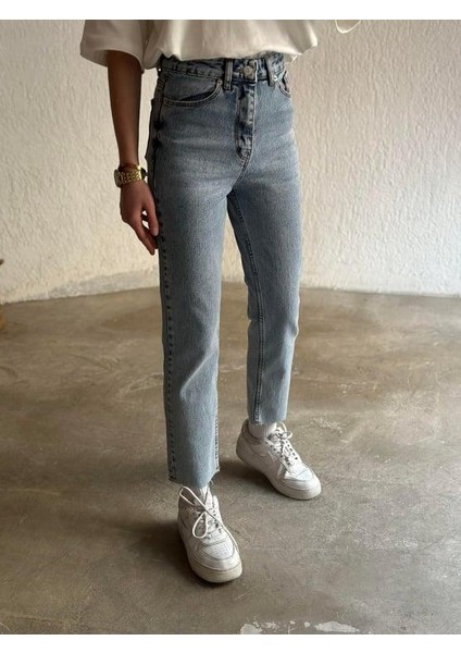 Kadın Yıkamalı Boyfit Jean Pantolon