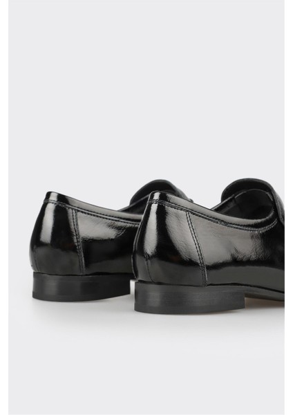 Siyah Deri Kadın Loafer Ayakkabı Kısa Topuklu Günlük Kullanım İçin indirimleri