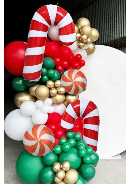 Büyük Kırmızı Beyaz Baston Şeker Folyo Balon Yılbaşı Süslemesi Büyük Baston Şeker Balon 90CM fırsatları