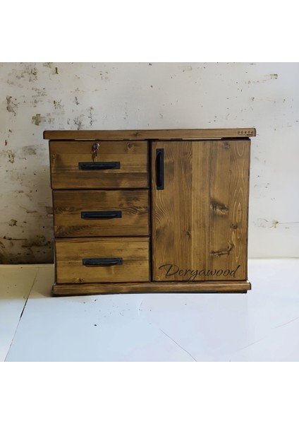 Aden Doğal Ahşap Çekmeceli Ofis Dolap-Ofis Keson-CEVIZ-90X43X76 cm