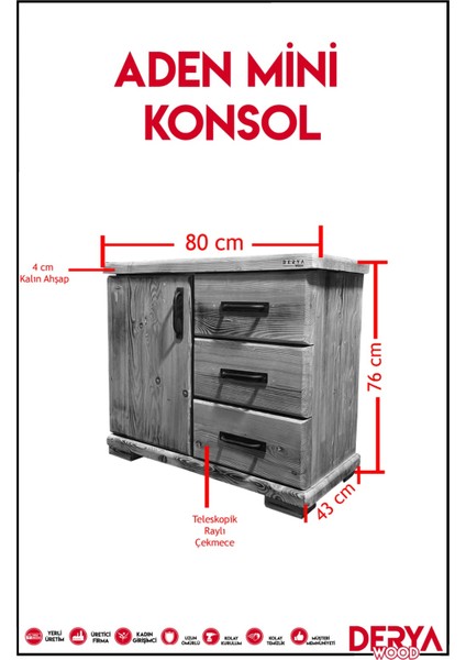 Aden Doğal Ahşap Çekmeceli Ofis Dolap-Ofis Keson-CEVIZ-90X43X76 cm modelleri