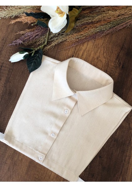 Keten Polo Yaka Kolsuz Yarım Gömlek | Lastikli Esnek Crop Gömlek Yelek Boyunluk