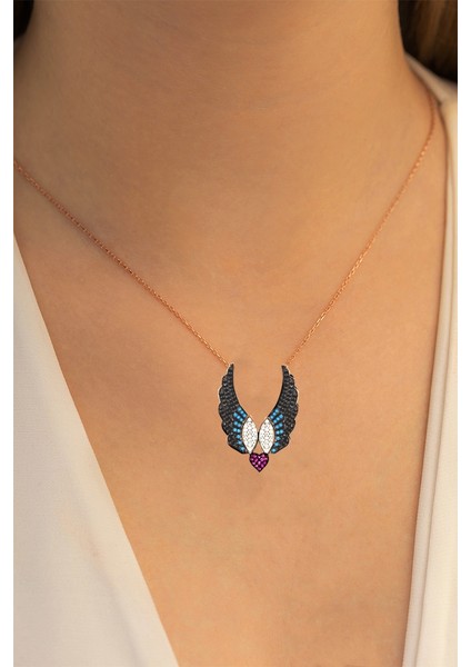 Kalpli Melek Kanadı Bayan Gümüş Kolye