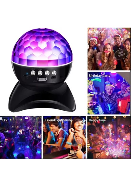 360 Derece Dönebilen Disko Topu Bluetooth Hoparlör Parti LED Lambası Usb-Sd Kart - Aux Girişli L740