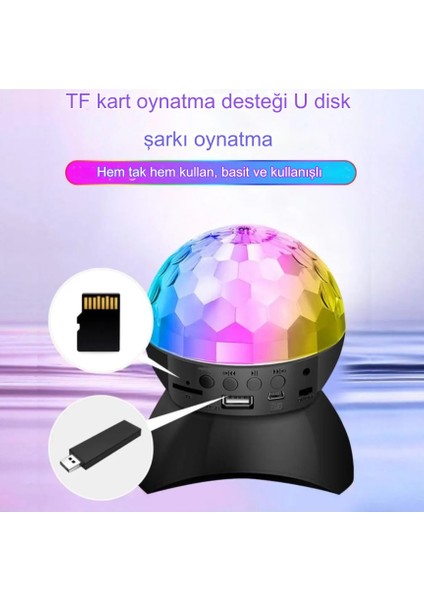360 Derece Dönebilen Disko Topu Bluetooth Hoparlör Parti LED Lambası Usb-Sd Kart - Aux Girişli L740