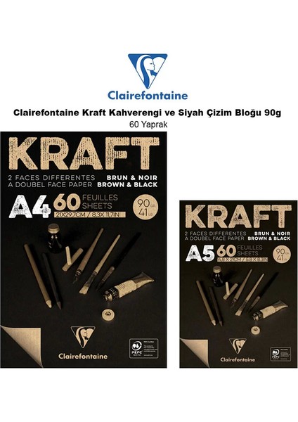 Kraft Kahverengi ve Siyah Çizim Bloğu 90 gr 60 Yaprak