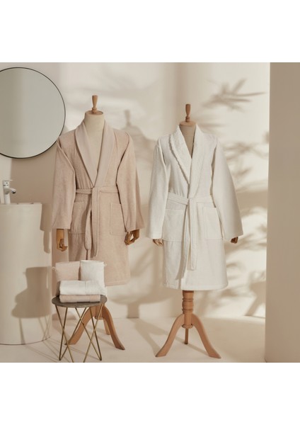 Foster 9 Parça Aile Banyo Seti Dantelli Beyaz-Bej