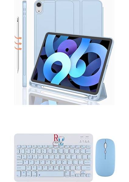 Ipad Air 11 Inç 6.nesil ile Uyumlu Tablet Kılıfı ve Klavye Mouse Set Kalem Bölmeli Smart Kılıf