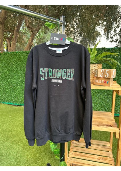 Stronger Desenli Sweatshirt Siyah