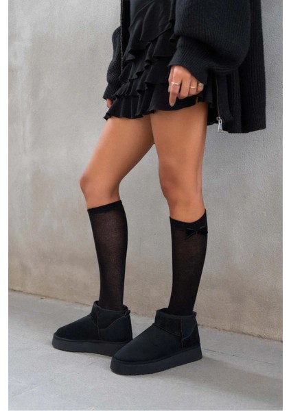 Mini Siyah Süet Içi Kürklü Kalın Taban Kadın Bot fiyatları