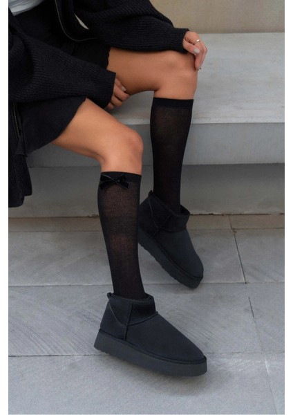 Mini Siyah Süet Içi Kürklü Kalın Taban Kadın Bot fırsatları