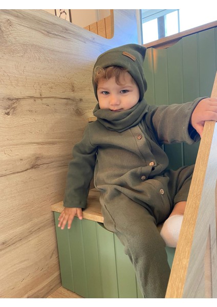 Unisex Bere Boyunluklu Tulum Haki Yeşili modelleri