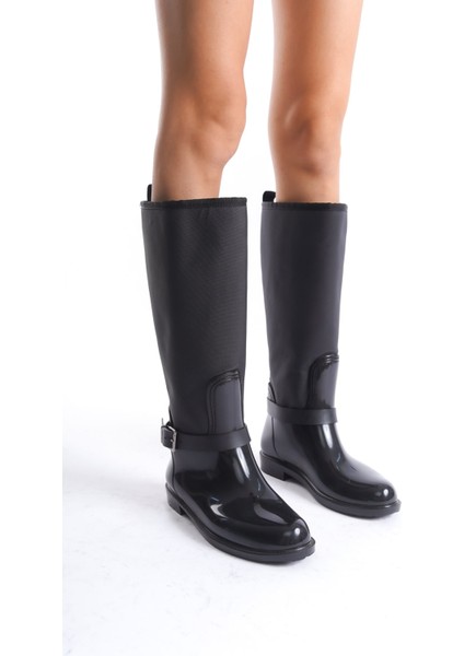 MBTB2035-S Kadın Siyah Yağmur Çizmesi Pvc Malzeme 2,5 cm Topuk modelleri