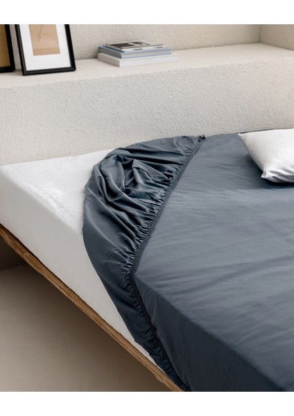 Manon King Size Plus %100 Pamuk Ranforce Lastikli Çarşaf - Koyu Mavi