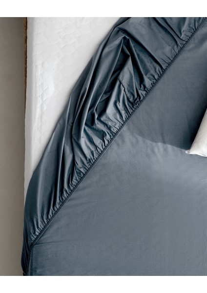 Manon King Size Plus %100 Pamuk Ranforce Lastikli Çarşaf - Koyu Mavi fırsatları