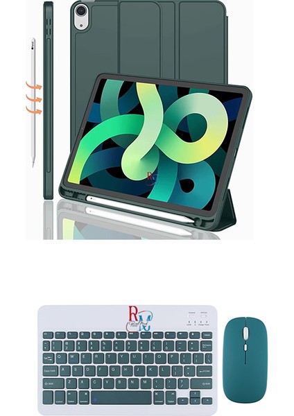 Ipad Air 4.nesil 10.9 Inç ile Uyumlu Tablet Kılıfı ve Klavye Mouse Set Kalem Bölmeli Smart Kılıf