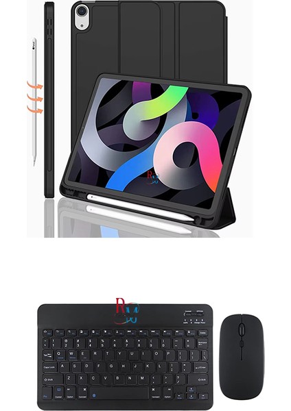 Ipad Air 4.nesil 10.9 Inç ile Uyumlu Tablet Kılıfı ve Klavye Mouse Set Kalem Bölmeli Smart Kılıf