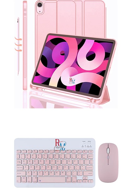 Ipad Air 4.5.6.nesil 10.9 Inç ile Uyumlu Tablet Kılıfı ve Klavye Mouse Set Kalem Bölmeli Smart Kılıf