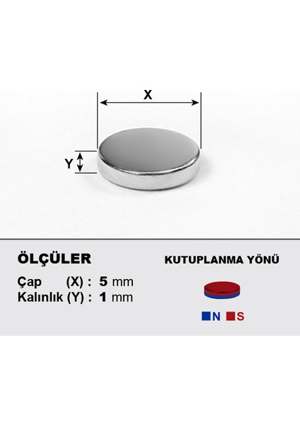 Neodyum Mıknatıs D5X1 Çap 5mm Kalınlık 1mm Çok Güçlü Mıknatıs 20 Adet