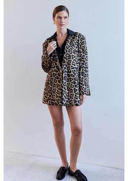 Kadın Leopar Leopar Blazer Ceket