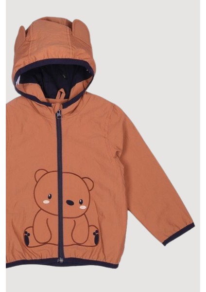 Ayıcık Nakışlı Kapüşonlu Yağmurluk Hafif Mevsimlik Erkek Çocuk Mont modelleri