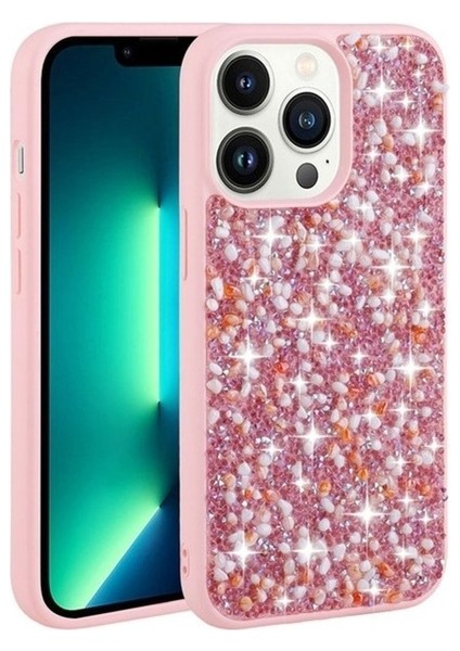 Apple iPhone 12 Pro Max Uyumlu Kılıf Parlak Taşlı Tasarım Linea Kapak, Pembe