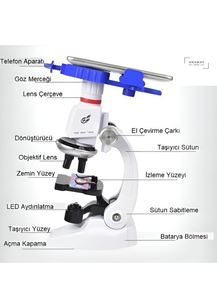 Mobil Uyumlu Eğitici Mikroskop Seti, Çocuk Mikroskopu, Bilimsel Mikroskop