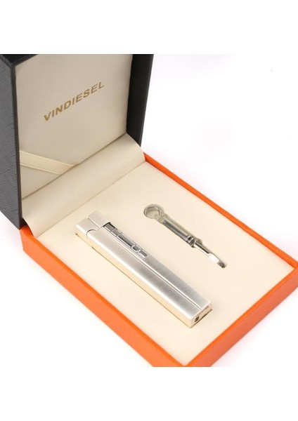 Vindiesel Dupont Tarz Slim Kare Metal Çakmak - Krom - Taşlı Gazlı