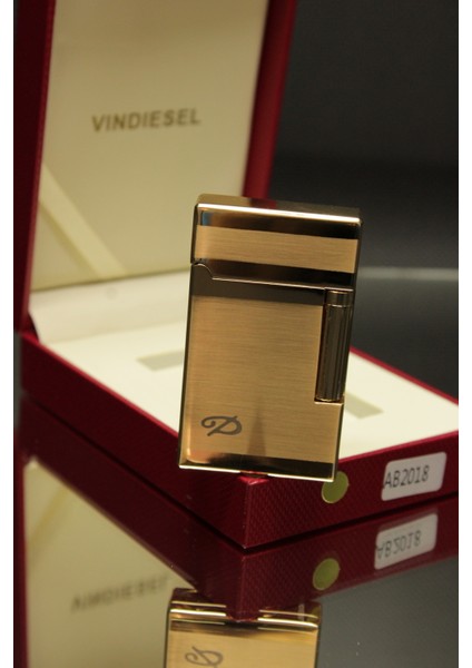 Vindiesel Dupont Tarz Metalik Sarı Brushed Dizayn Logolu Soft Flame Çakmak